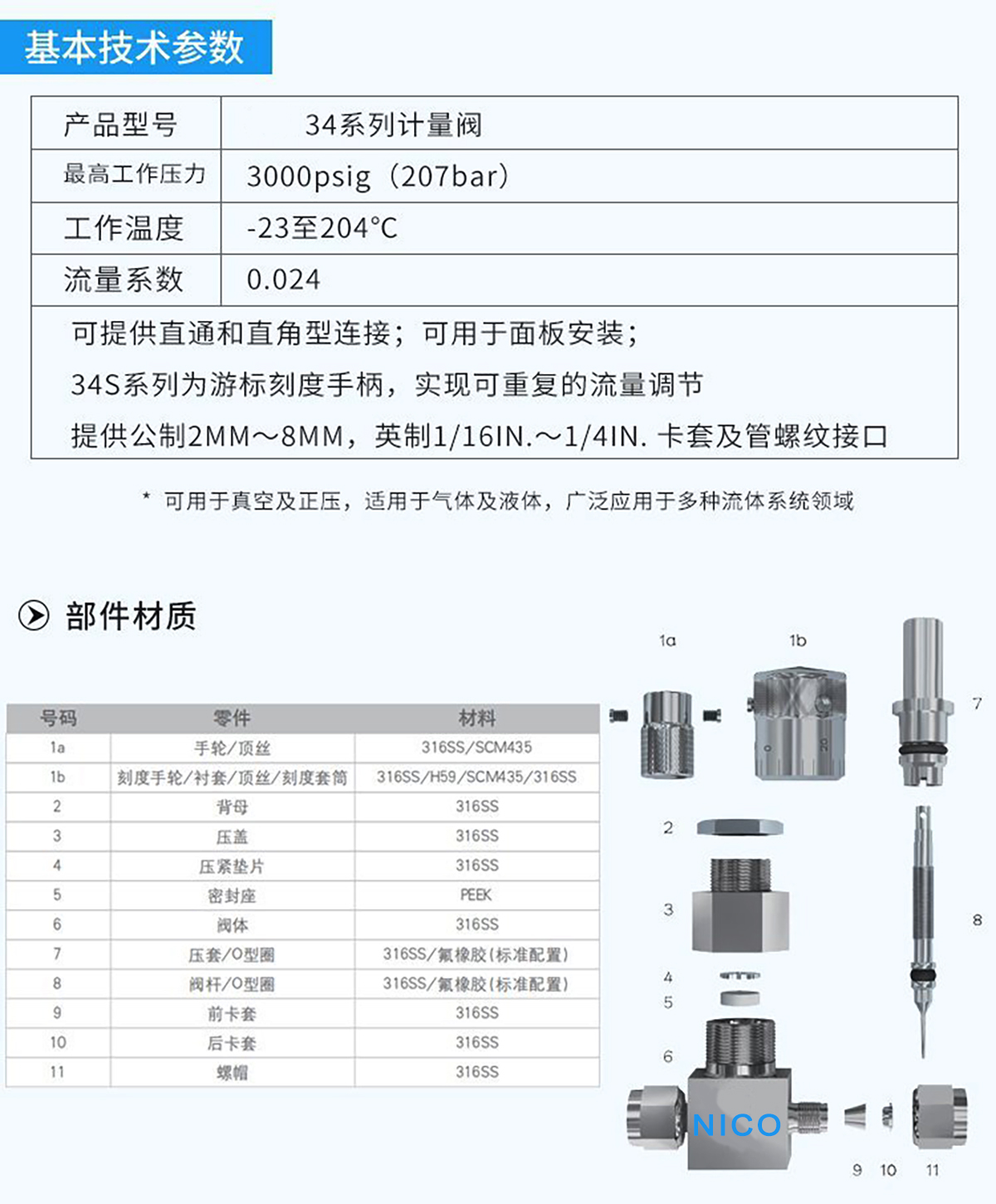 进口不锈钢计量阀技术参数